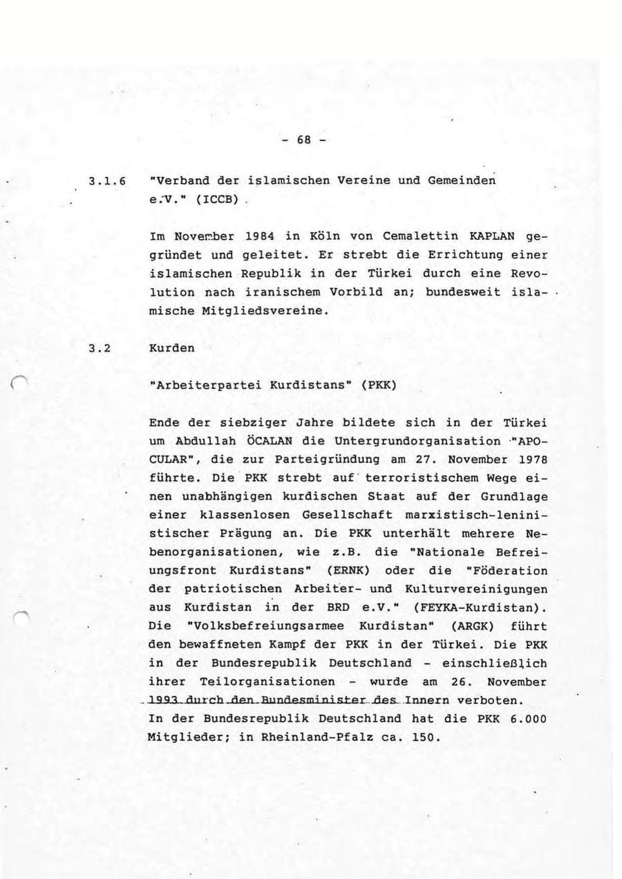 Seite 68 des Verfassungsschutzbericht 1993 Rheinland-Pfalz