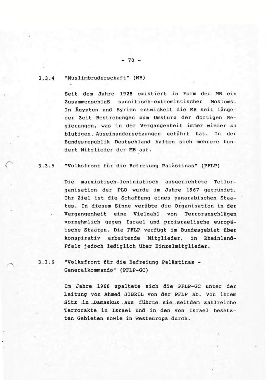 Seite 70 des Verfassungsschutzbericht 1993 Rheinland-Pfalz