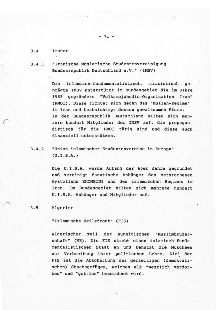 Seite 71 des Verfassungsschutzbericht 1993 Rheinland-Pfalz