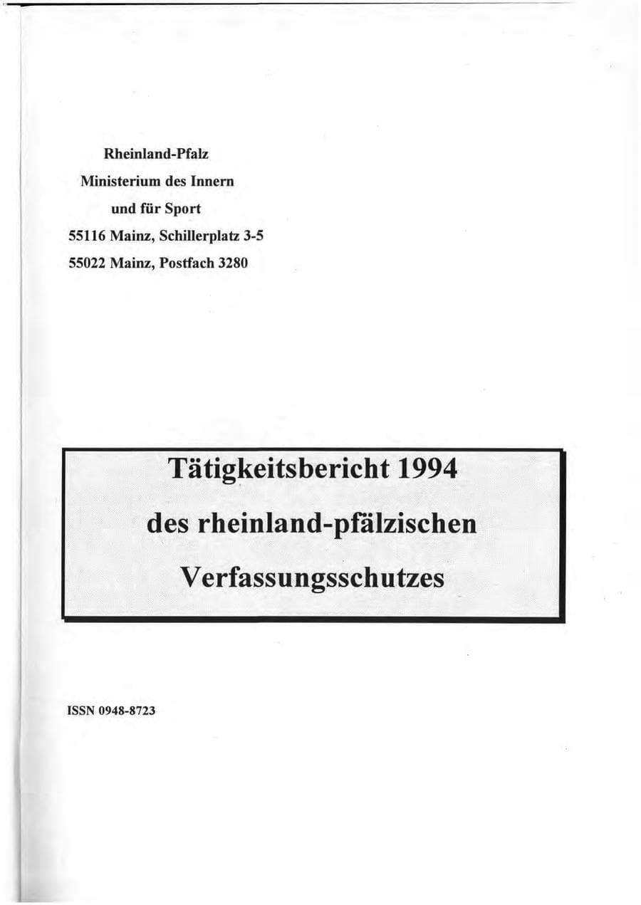Seite 2 des Verfassungsschutzbericht 1994 Rheinland-Pfalz