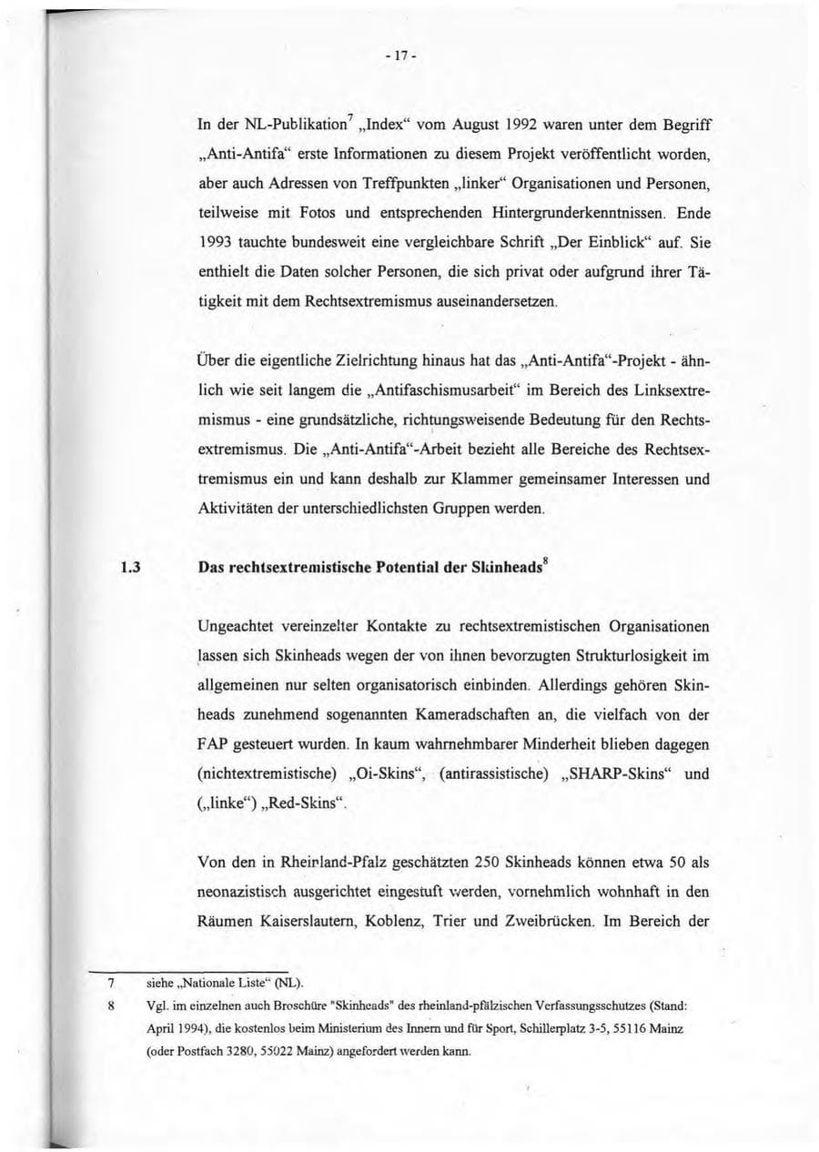 Seite 18 des Verfassungsschutzbericht 1994 Rheinland-Pfalz