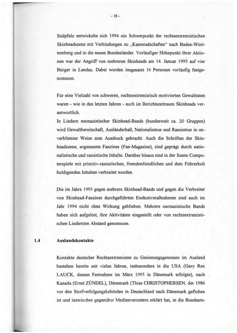 Seite 19 des Verfassungsschutzbericht 1994 Rheinland-Pfalz
