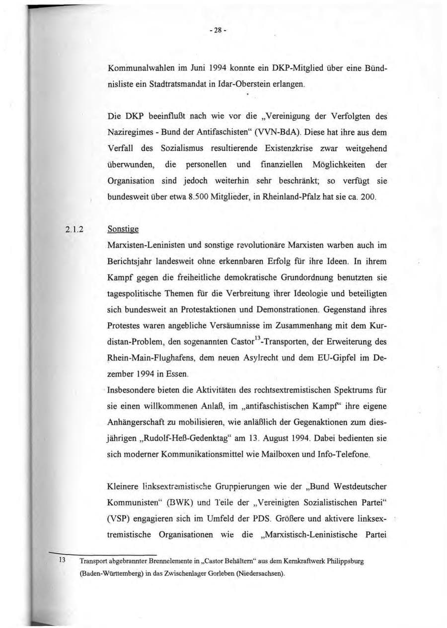 Seite 29 des Verfassungsschutzbericht 1994 Rheinland-Pfalz