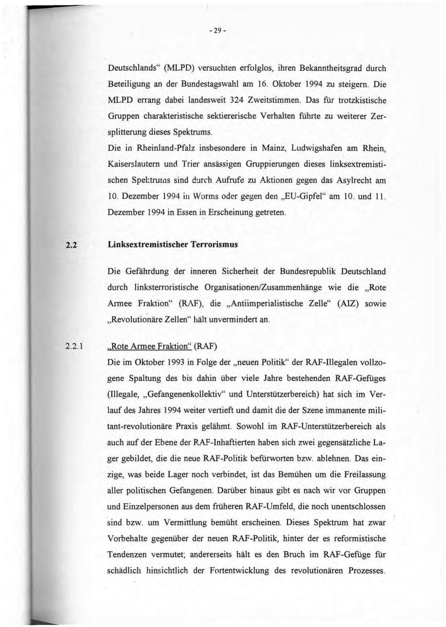 Seite 30 des Verfassungsschutzbericht 1994 Rheinland-Pfalz