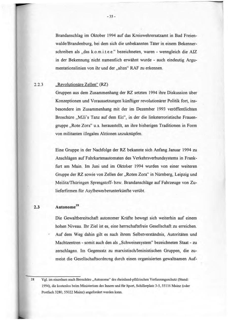 Seite 36 des Verfassungsschutzbericht 1994 Rheinland-Pfalz