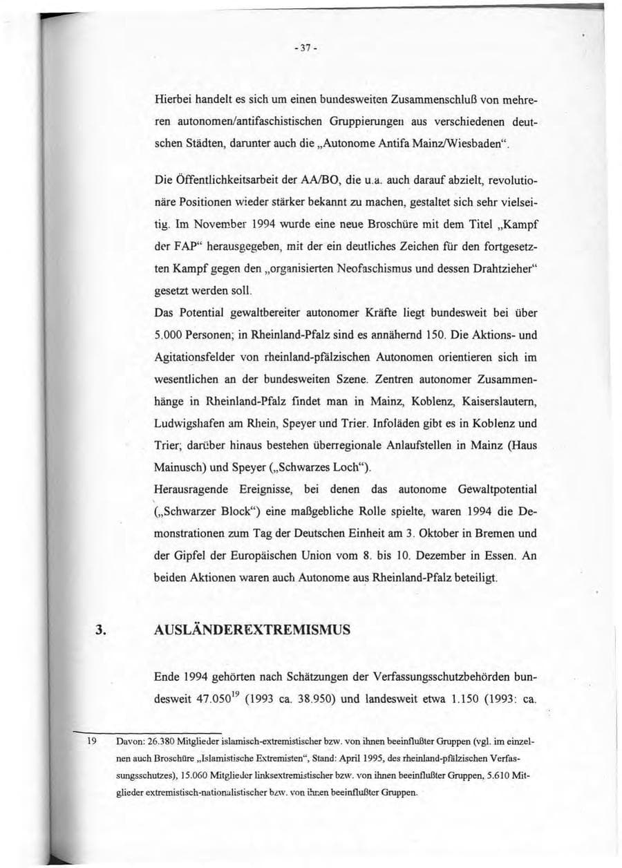 Seite 38 des Verfassungsschutzbericht 1994 Rheinland-Pfalz