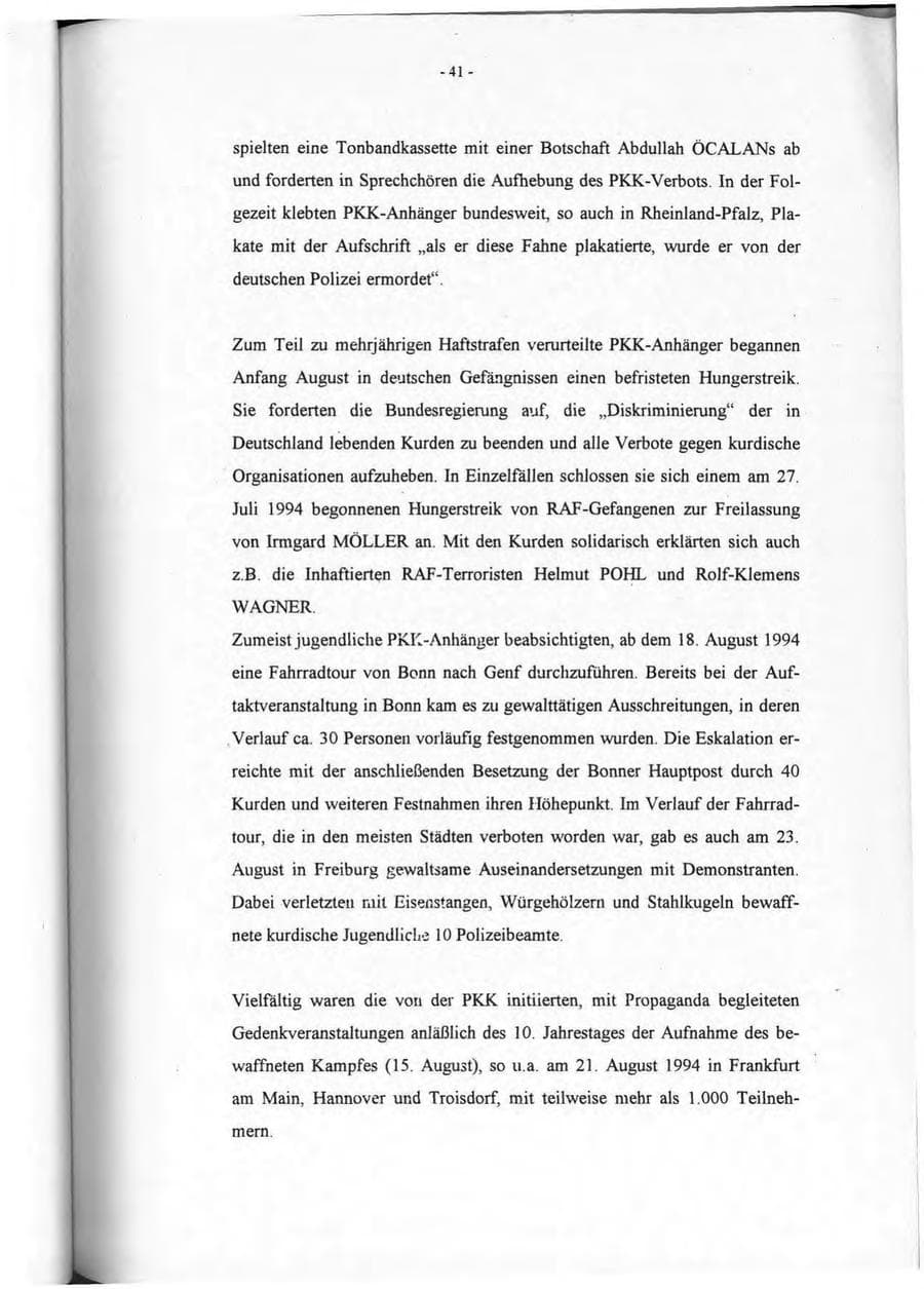 Seite 42 des Verfassungsschutzbericht 1994 Rheinland-Pfalz