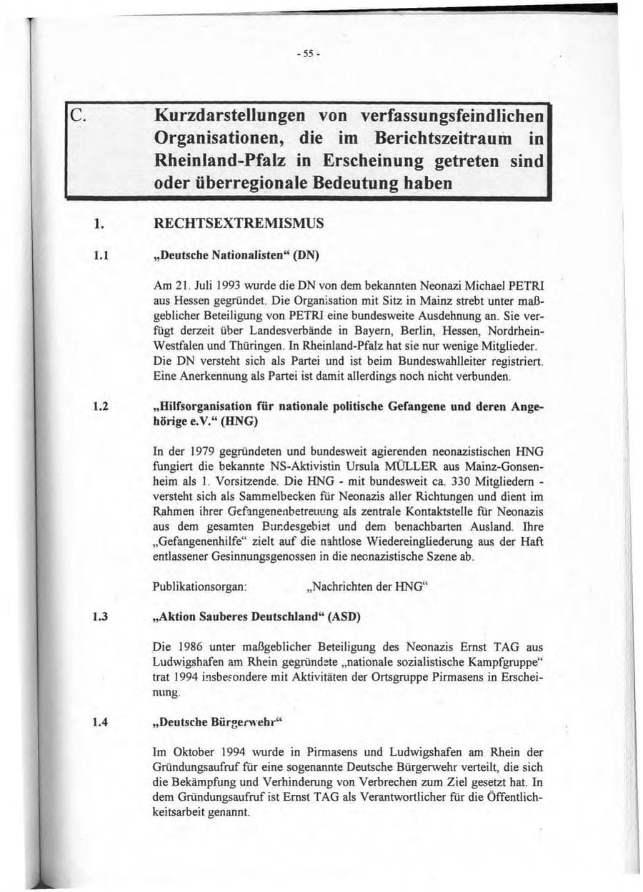 Seite 56 des Verfassungsschutzbericht 1994 Rheinland-Pfalz