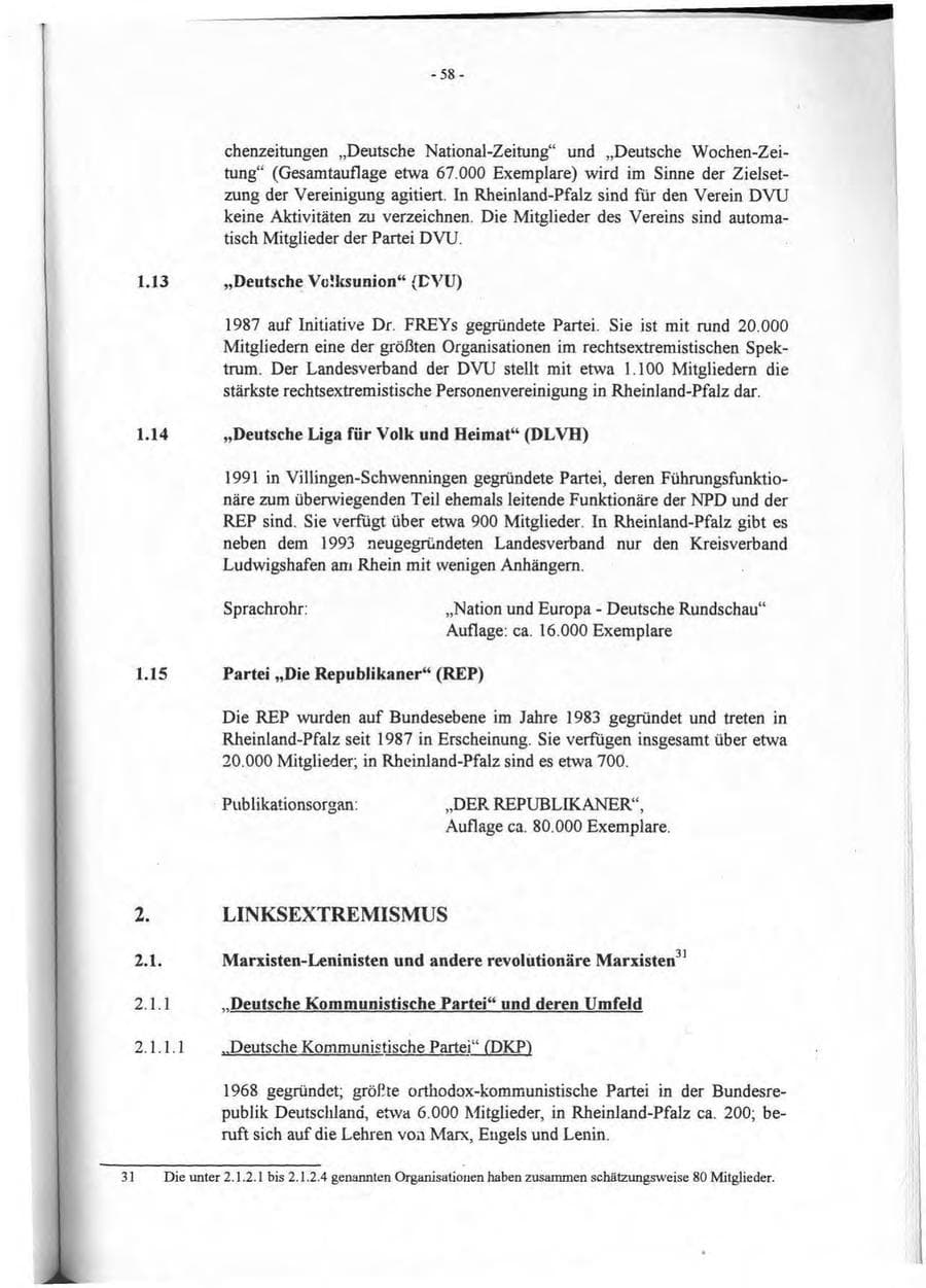 Seite 59 des Verfassungsschutzbericht 1994 Rheinland-Pfalz