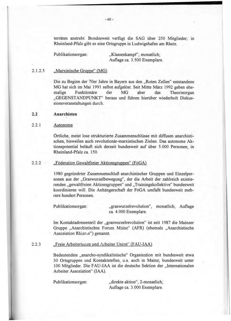 Seite 61 des Verfassungsschutzbericht 1994 Rheinland-Pfalz