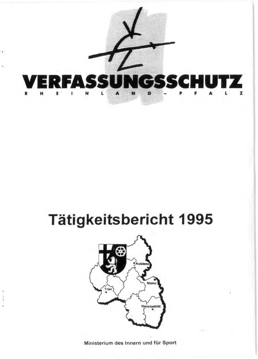 Seite 1 des Verfassungsschutzbericht 1995 Rheinland-Pfalz