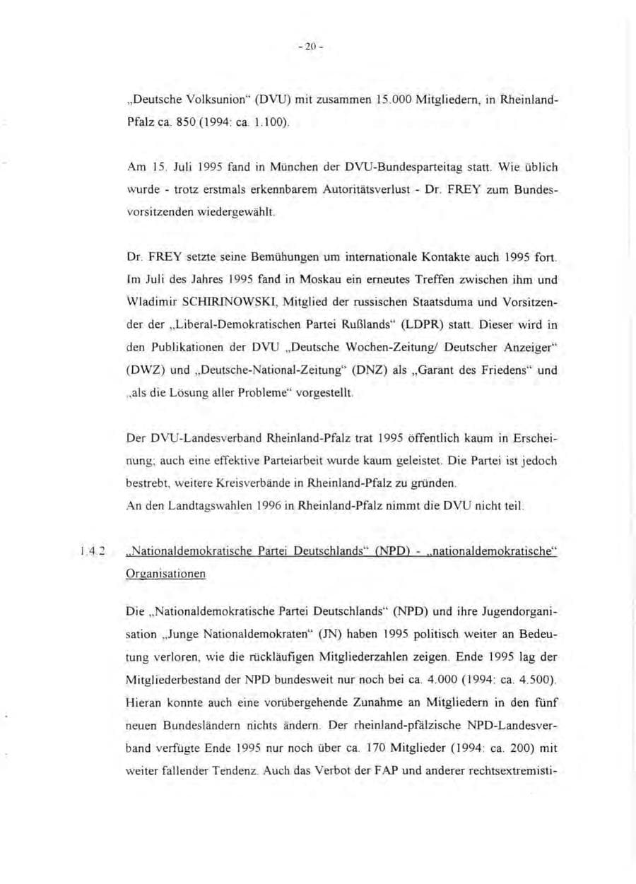 Seite 22 des Verfassungsschutzbericht 1995 Rheinland-Pfalz