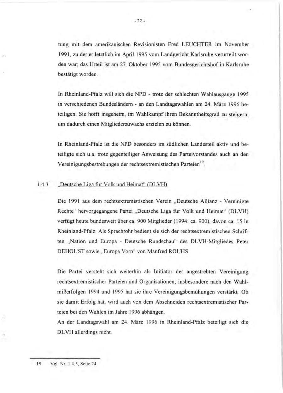 Seite 24 des Verfassungsschutzbericht 1995 Rheinland-Pfalz