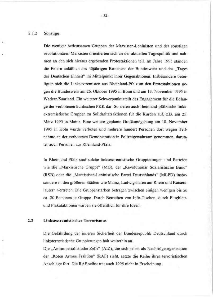 Seite 34 des Verfassungsschutzbericht 1995 Rheinland-Pfalz