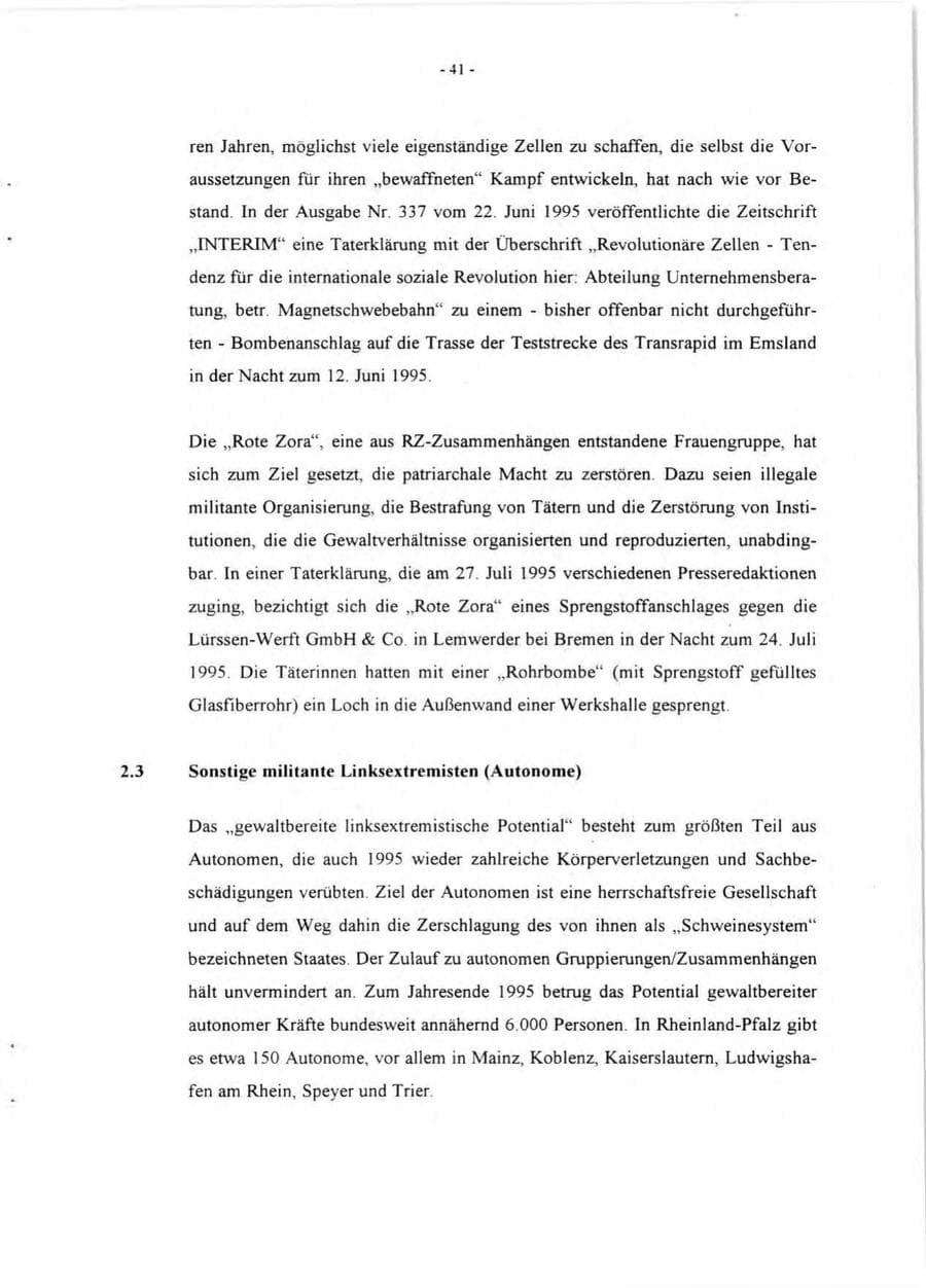 Seite 43 des Verfassungsschutzbericht 1995 Rheinland-Pfalz