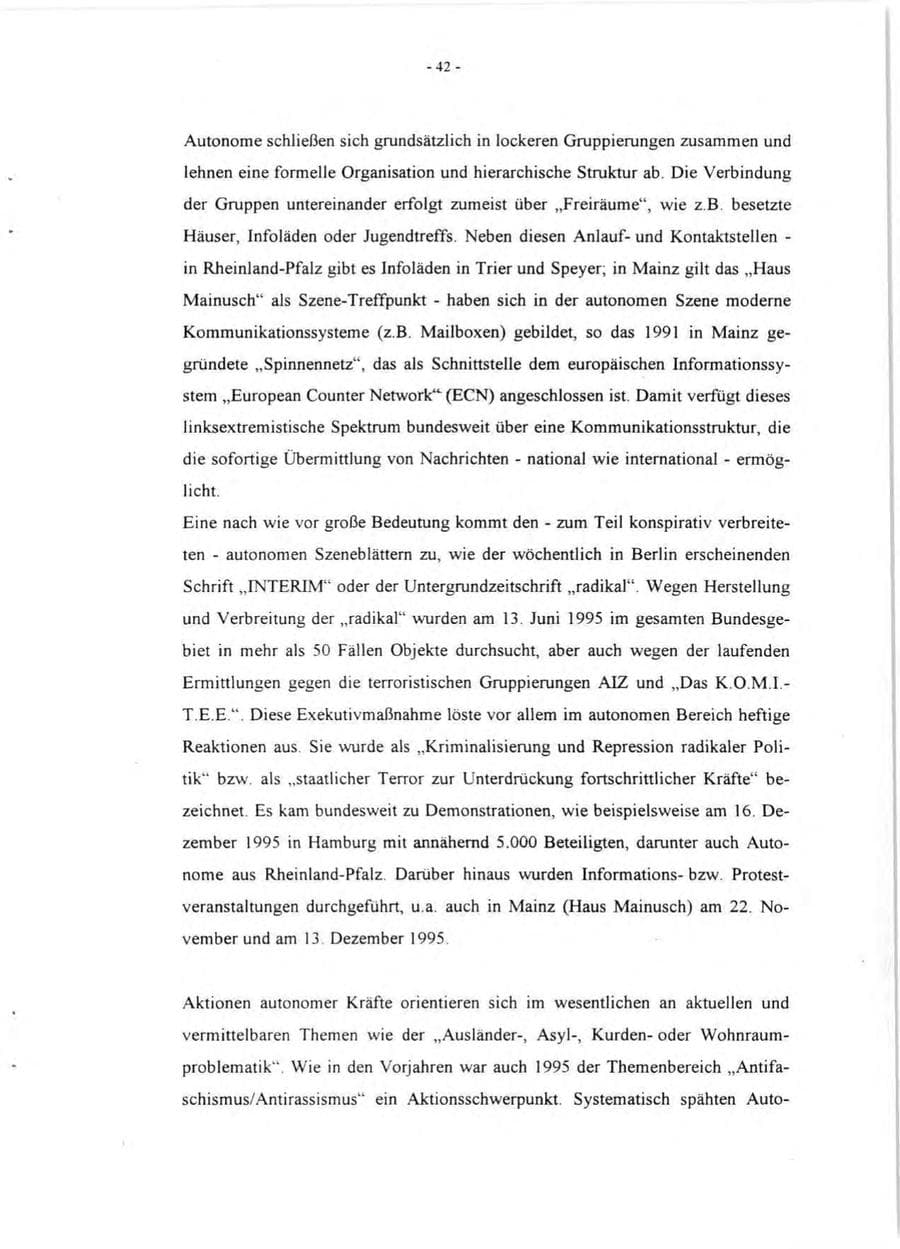 Seite 44 des Verfassungsschutzbericht 1995 Rheinland-Pfalz