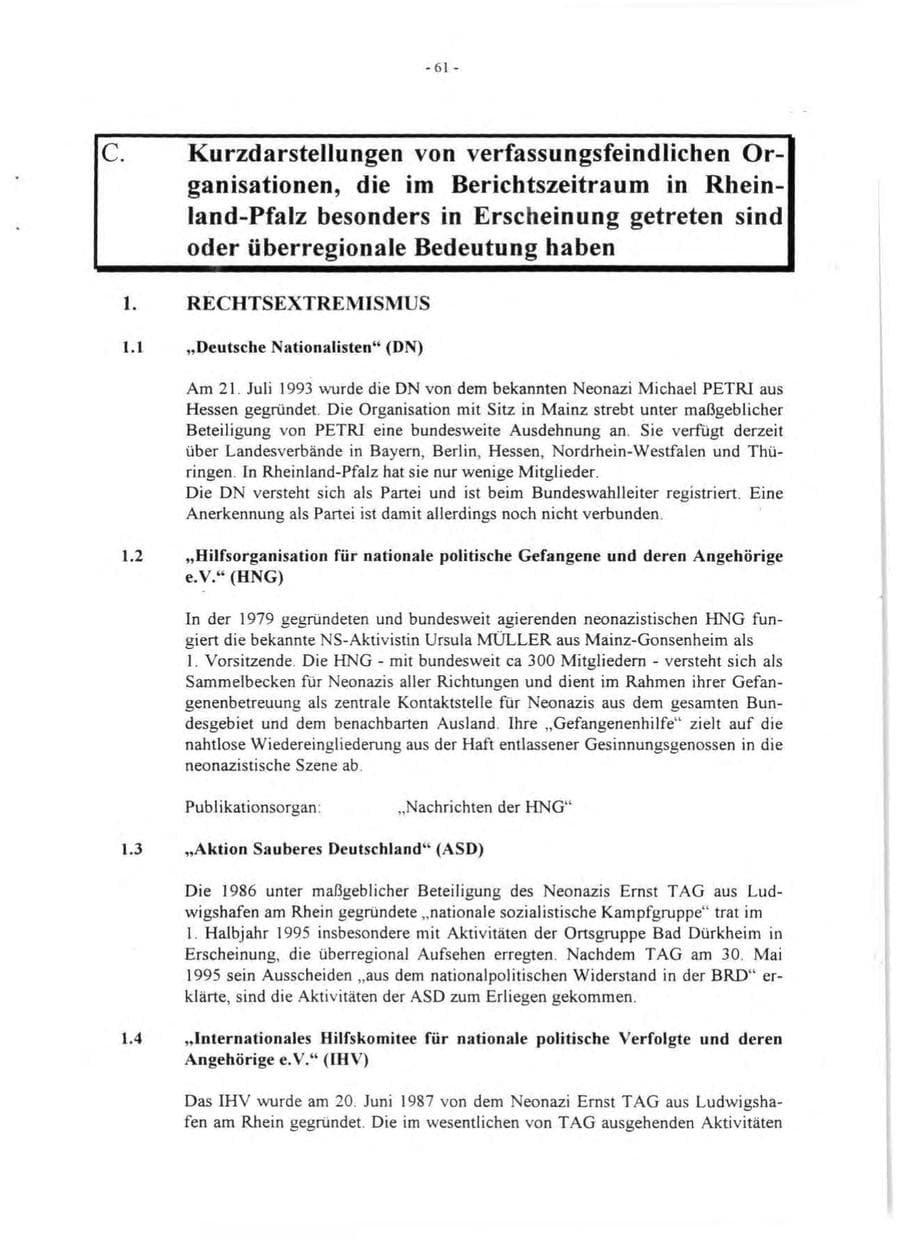 Seite 63 des Verfassungsschutzbericht 1995 Rheinland-Pfalz