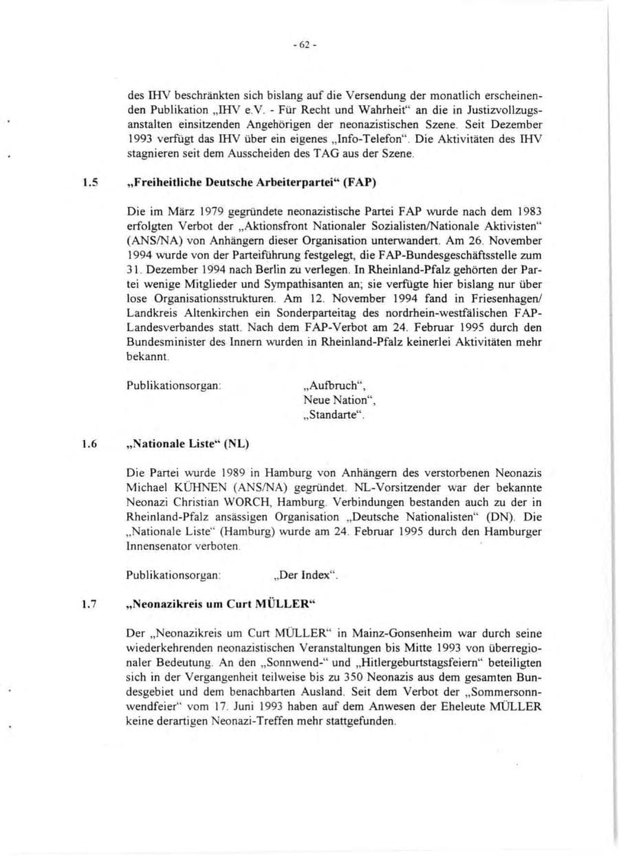Seite 64 des Verfassungsschutzbericht 1995 Rheinland-Pfalz