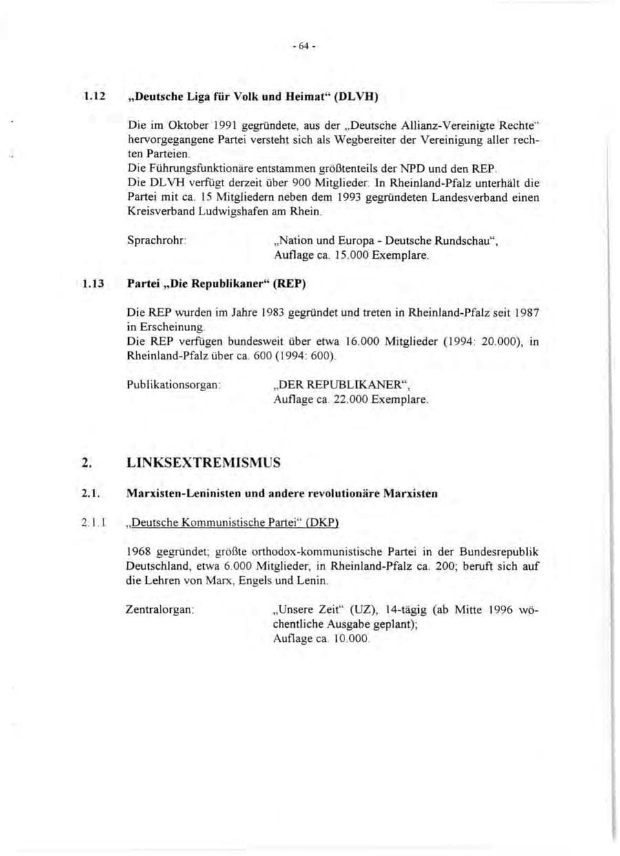Seite 66 des Verfassungsschutzbericht 1995 Rheinland-Pfalz