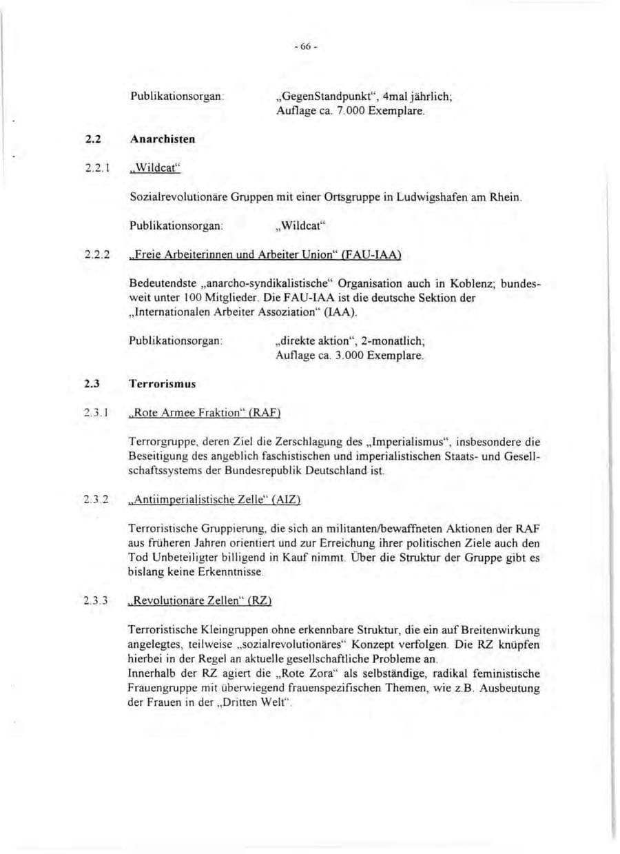 Seite 68 des Verfassungsschutzbericht 1995 Rheinland-Pfalz