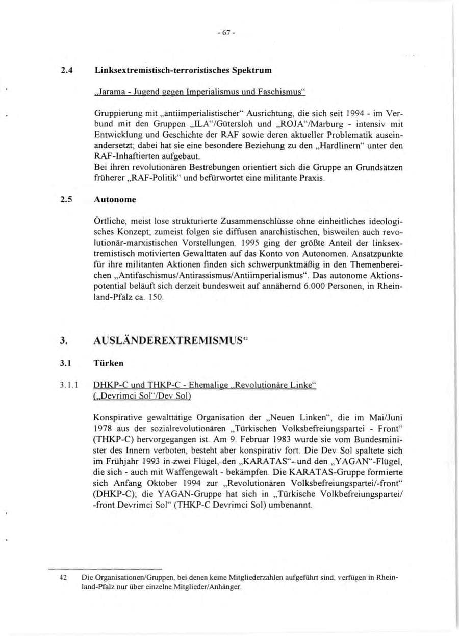 Seite 69 des Verfassungsschutzbericht 1995 Rheinland-Pfalz