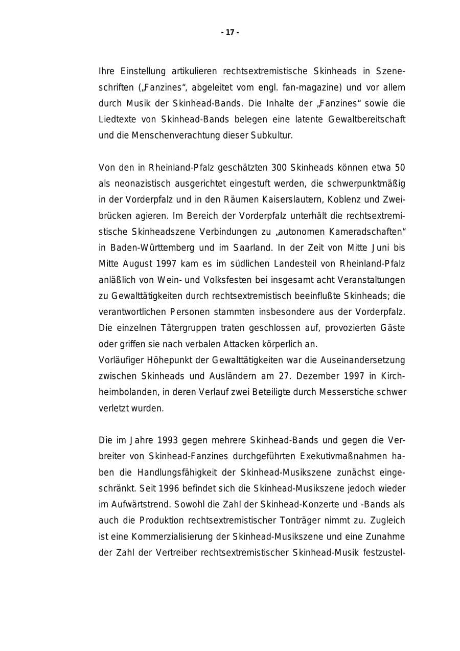 Seite 18 des Verfassungsschutzbericht 1997 Rheinland-Pfalz