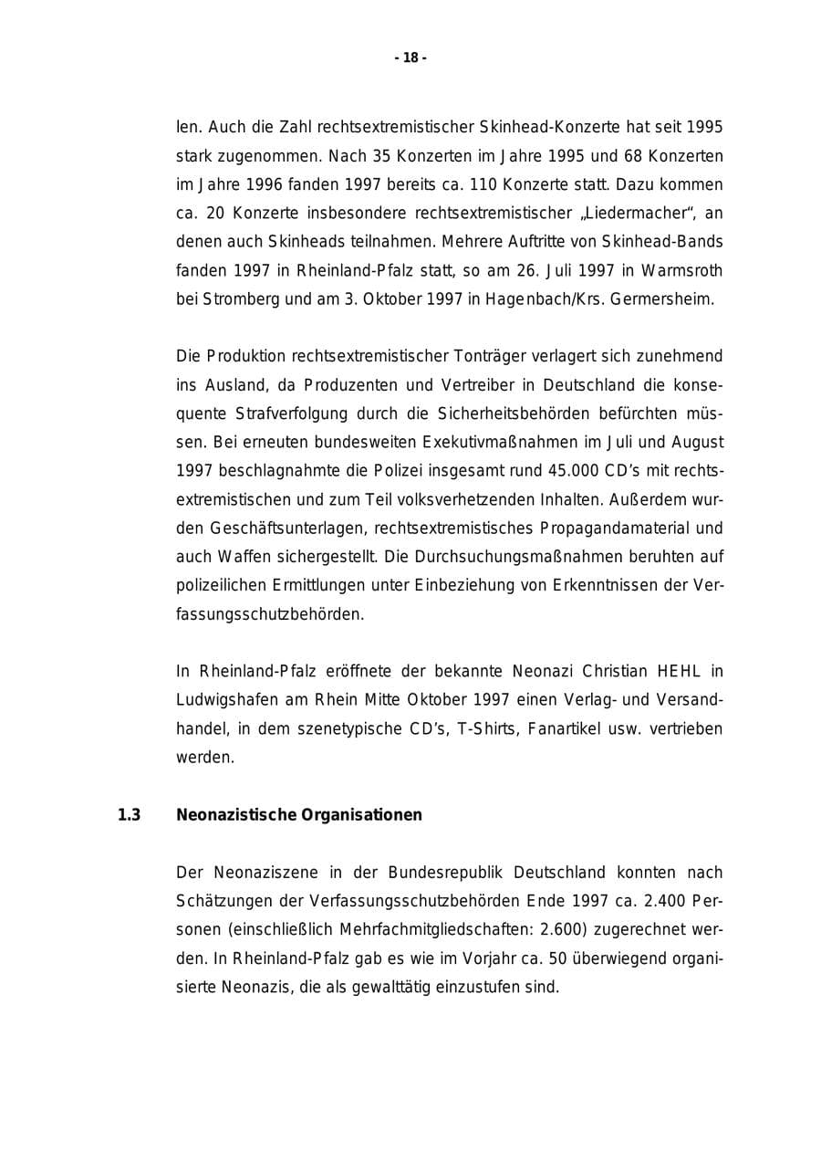Seite 19 des Verfassungsschutzbericht 1997 Rheinland-Pfalz