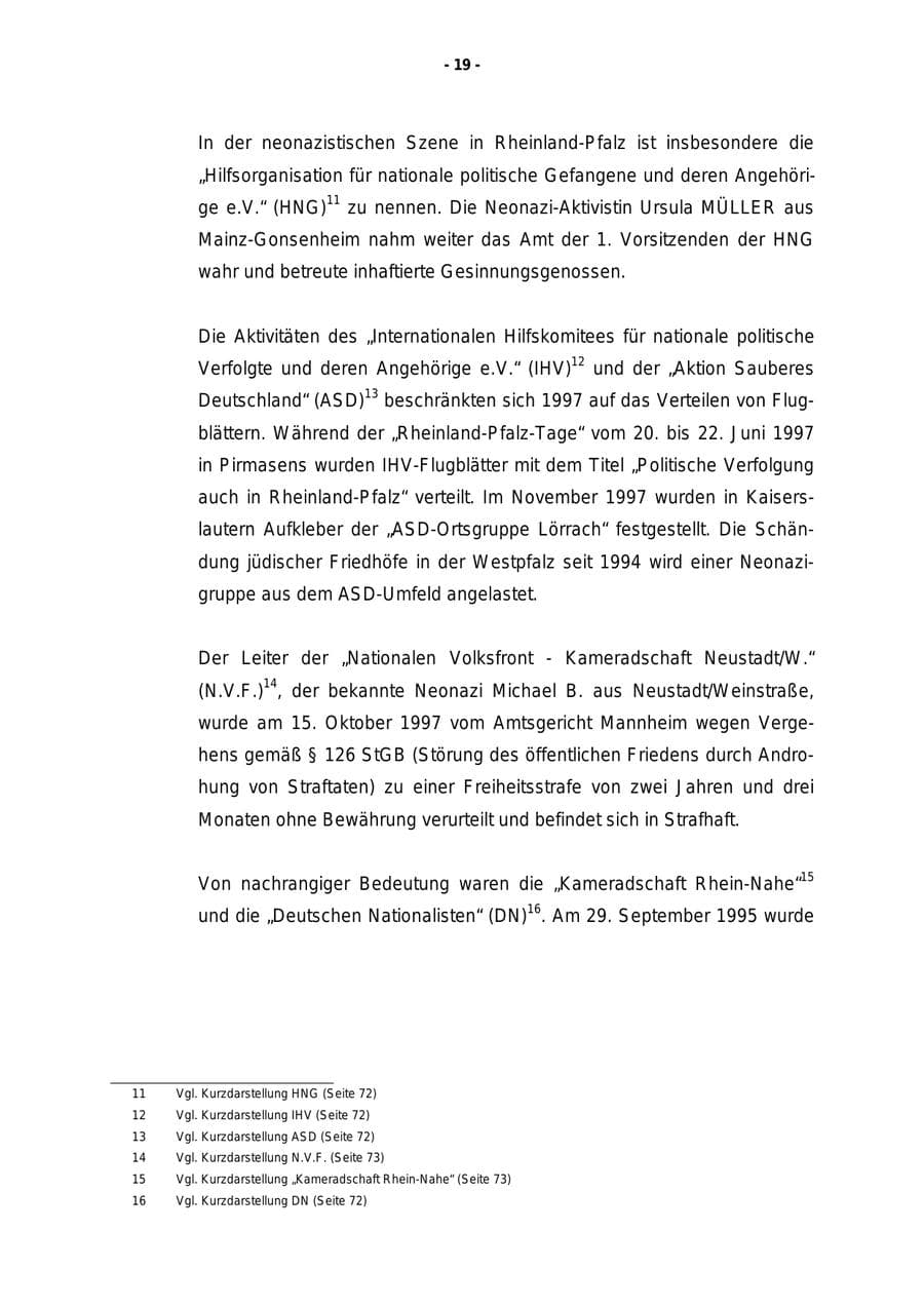 Seite 20 des Verfassungsschutzbericht 1997 Rheinland-Pfalz