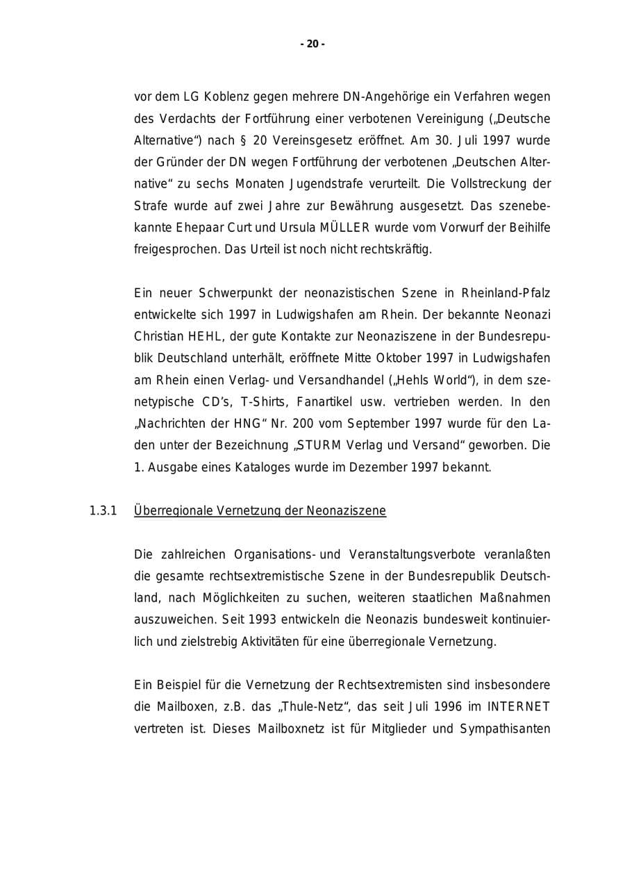 Seite 21 des Verfassungsschutzbericht 1997 Rheinland-Pfalz