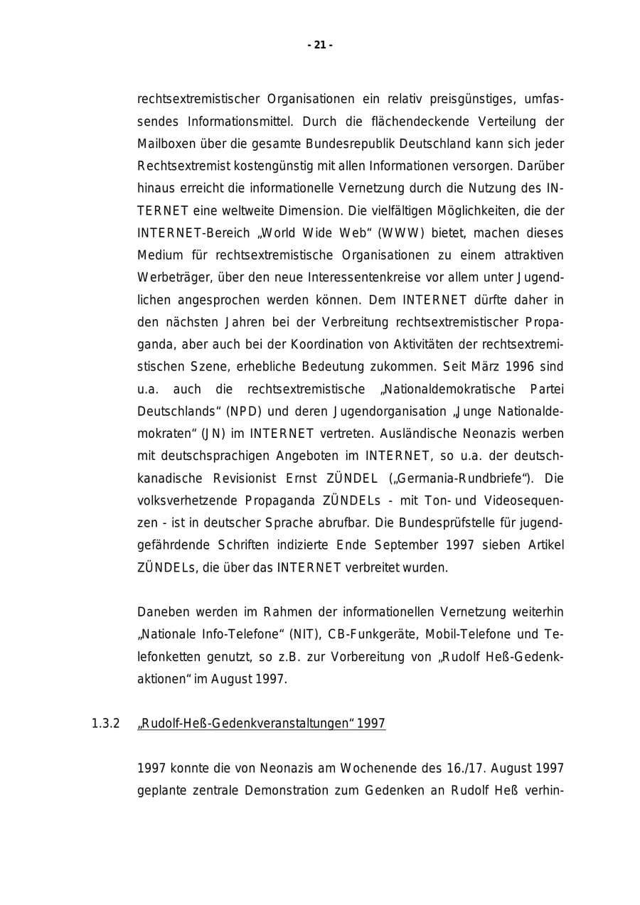 Seite 22 des Verfassungsschutzbericht 1997 Rheinland-Pfalz