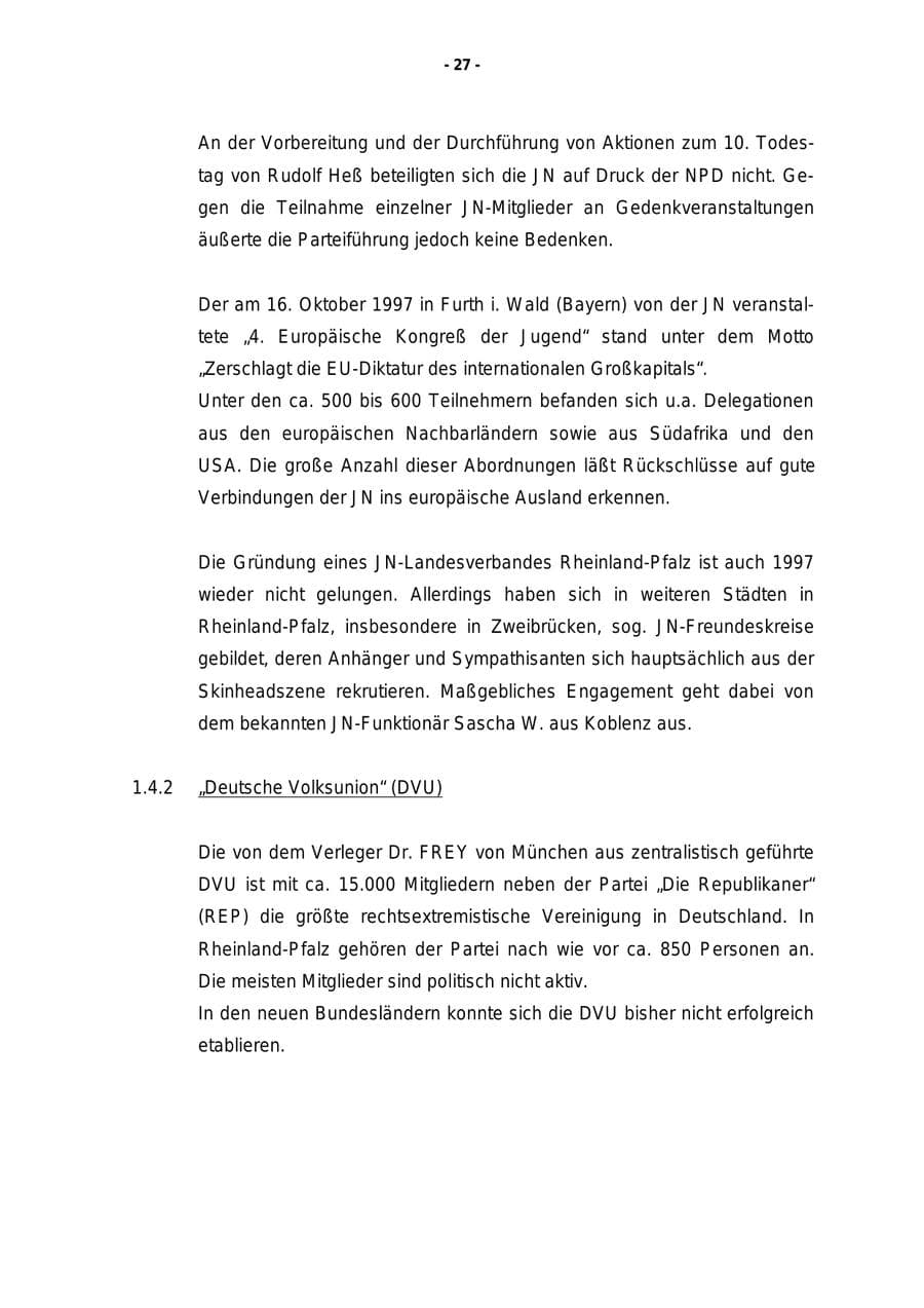 Seite 28 des Verfassungsschutzbericht 1997 Rheinland-Pfalz