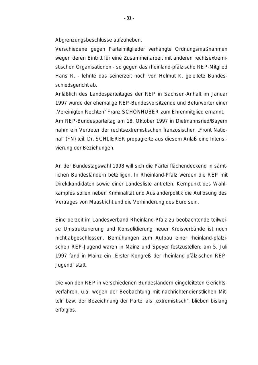 Seite 32 des Verfassungsschutzbericht 1997 Rheinland-Pfalz