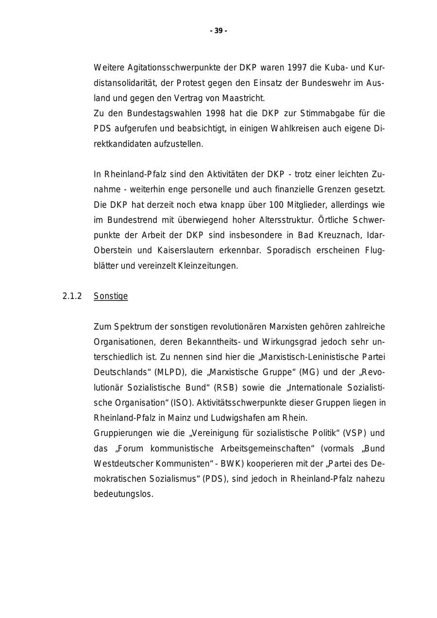 Seite 40 des Verfassungsschutzbericht 1997 Rheinland-Pfalz