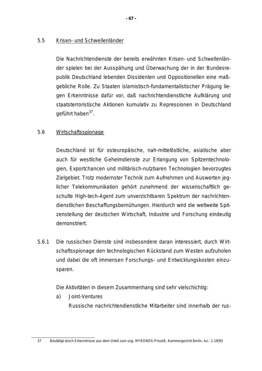 Seite 68 des Verfassungsschutzbericht 1997 Rheinland-Pfalz