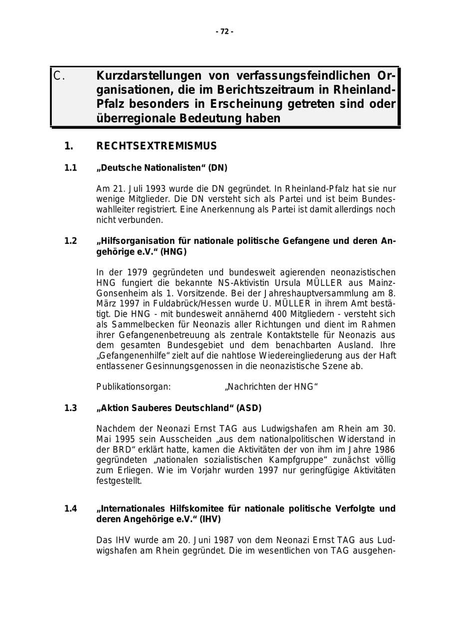 Seite 73 des Verfassungsschutzbericht 1997 Rheinland-Pfalz