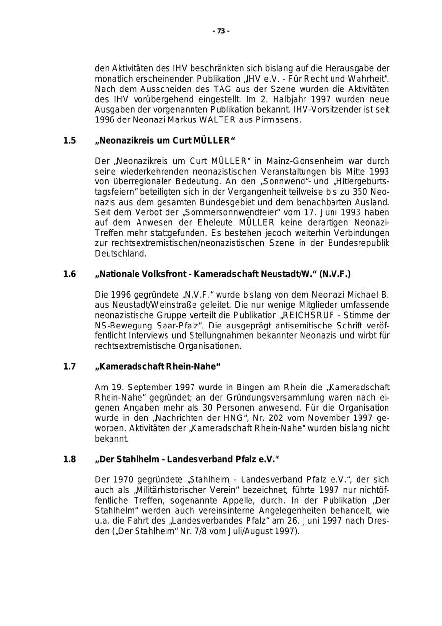 Seite 74 des Verfassungsschutzbericht 1997 Rheinland-Pfalz