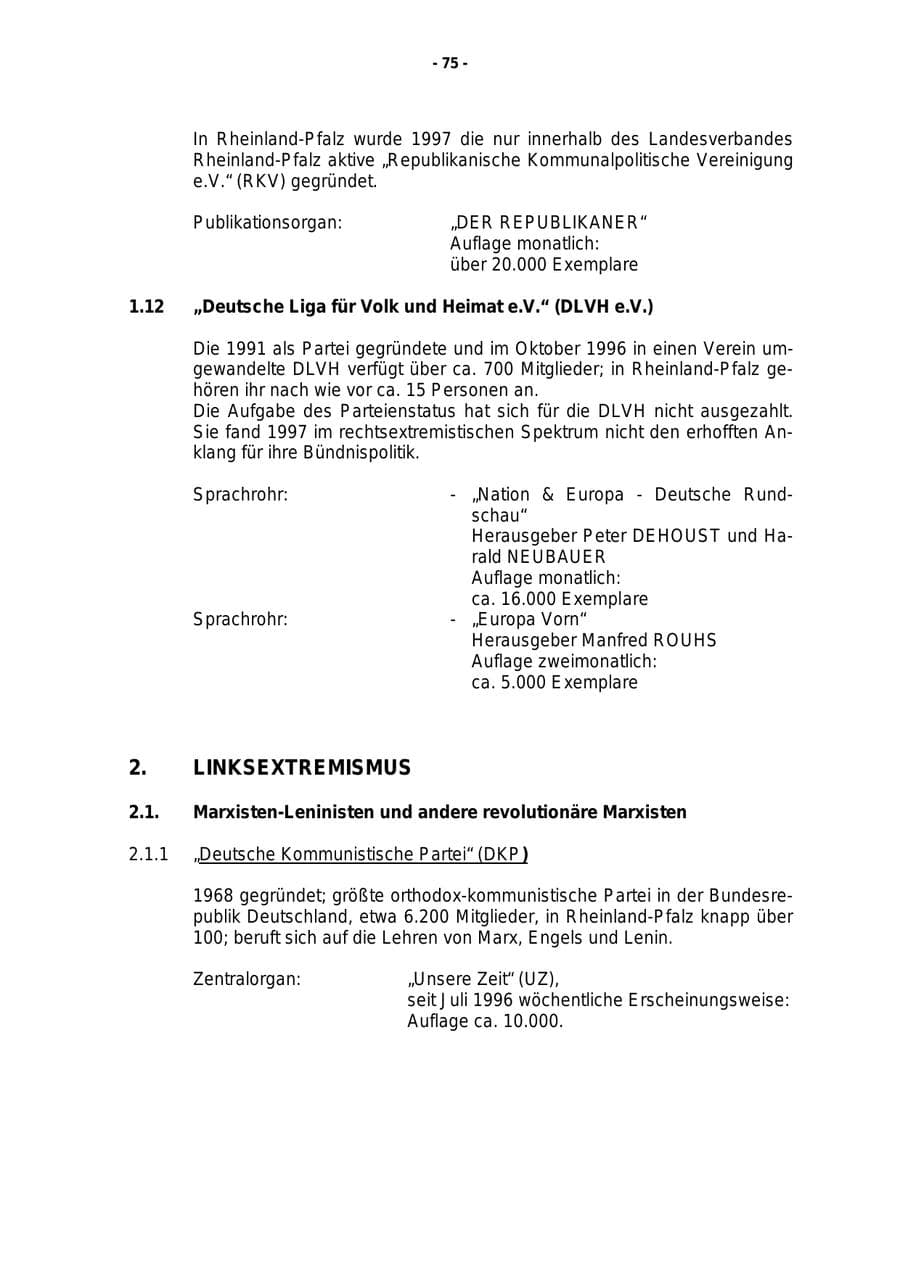 Seite 76 des Verfassungsschutzbericht 1997 Rheinland-Pfalz