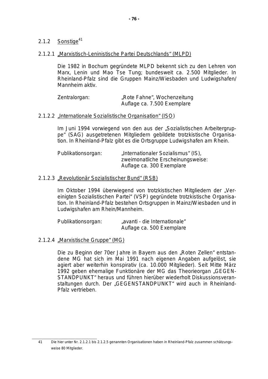 Seite 77 des Verfassungsschutzbericht 1997 Rheinland-Pfalz