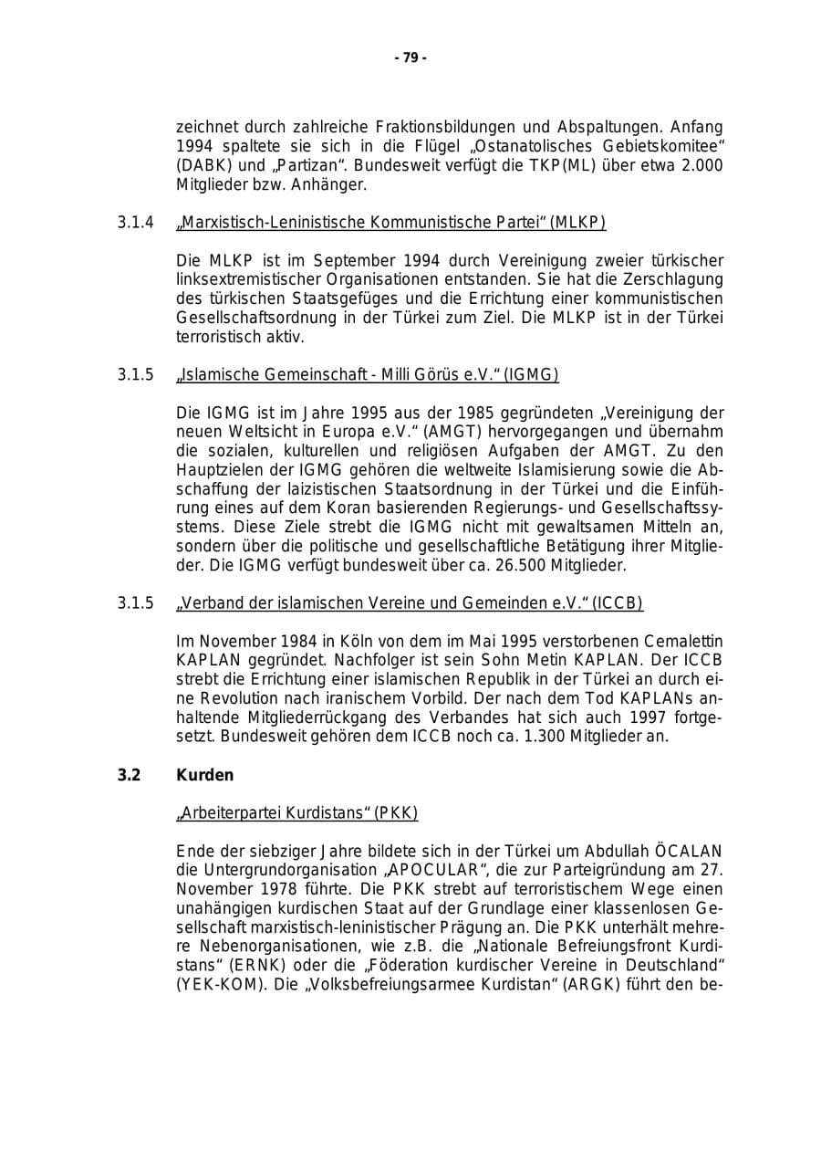 Seite 80 des Verfassungsschutzbericht 1997 Rheinland-Pfalz