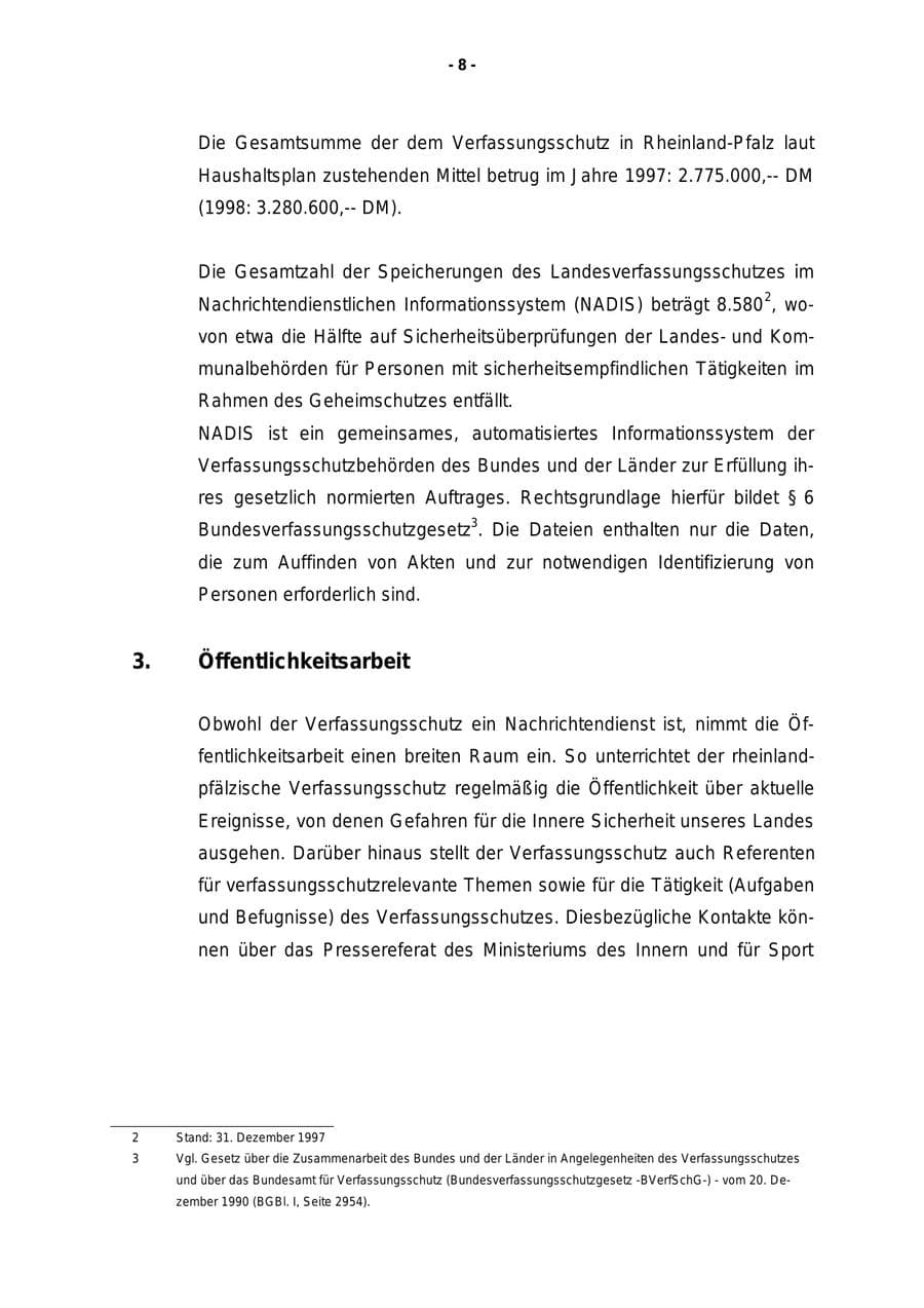 Seite 9 des Verfassungsschutzbericht 1997 Rheinland-Pfalz