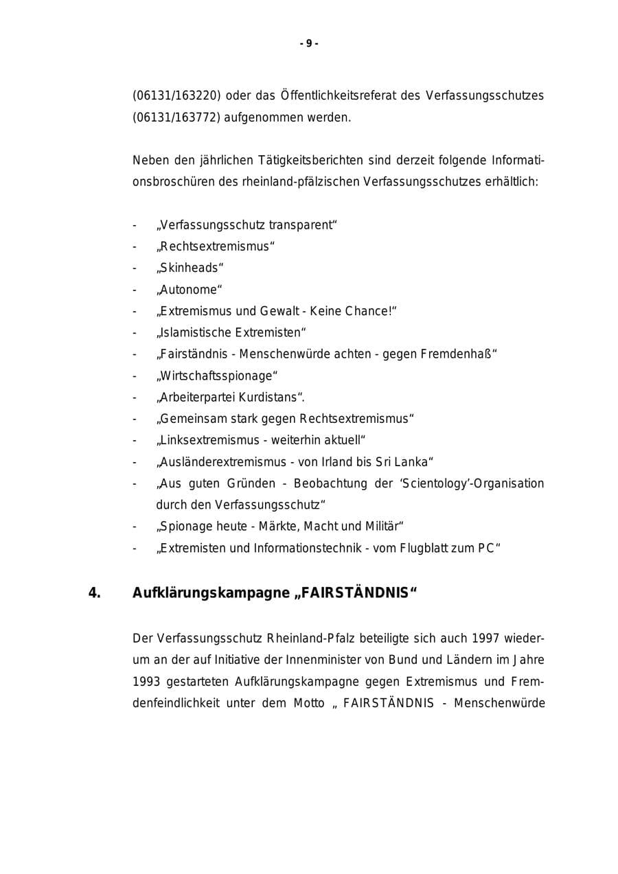 Seite 10 des Verfassungsschutzbericht 1997 Rheinland-Pfalz