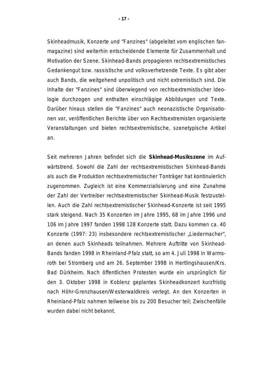 Seite 18 des Verfassungsschutzbericht 1998 Rheinland-Pfalz