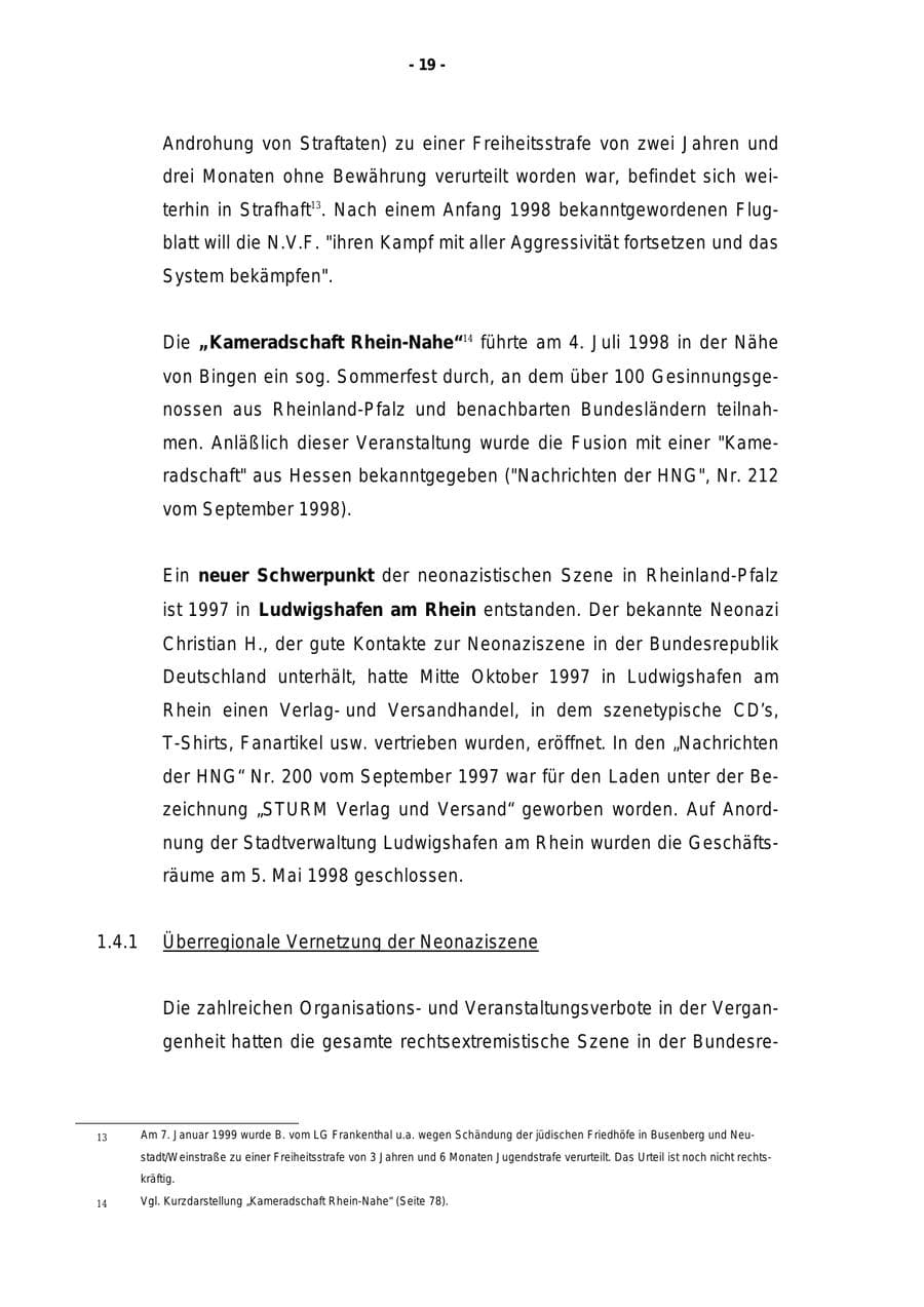 Seite 20 des Verfassungsschutzbericht 1998 Rheinland-Pfalz