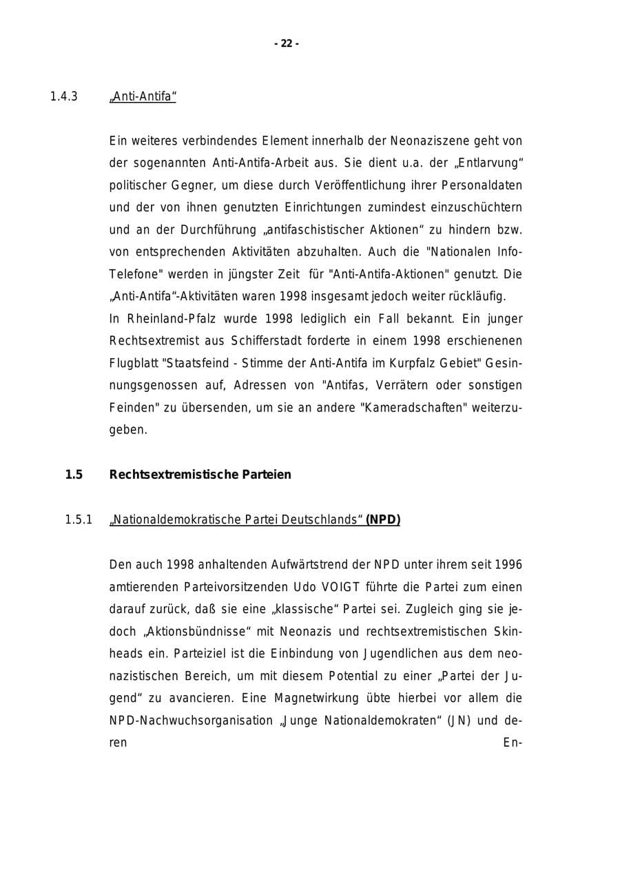 Seite 23 des Verfassungsschutzbericht 1998 Rheinland-Pfalz