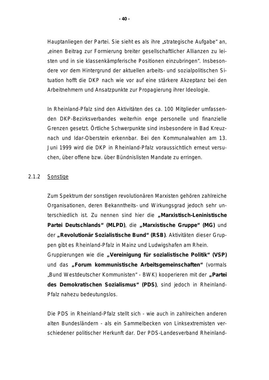 Seite 41 des Verfassungsschutzbericht 1998 Rheinland-Pfalz