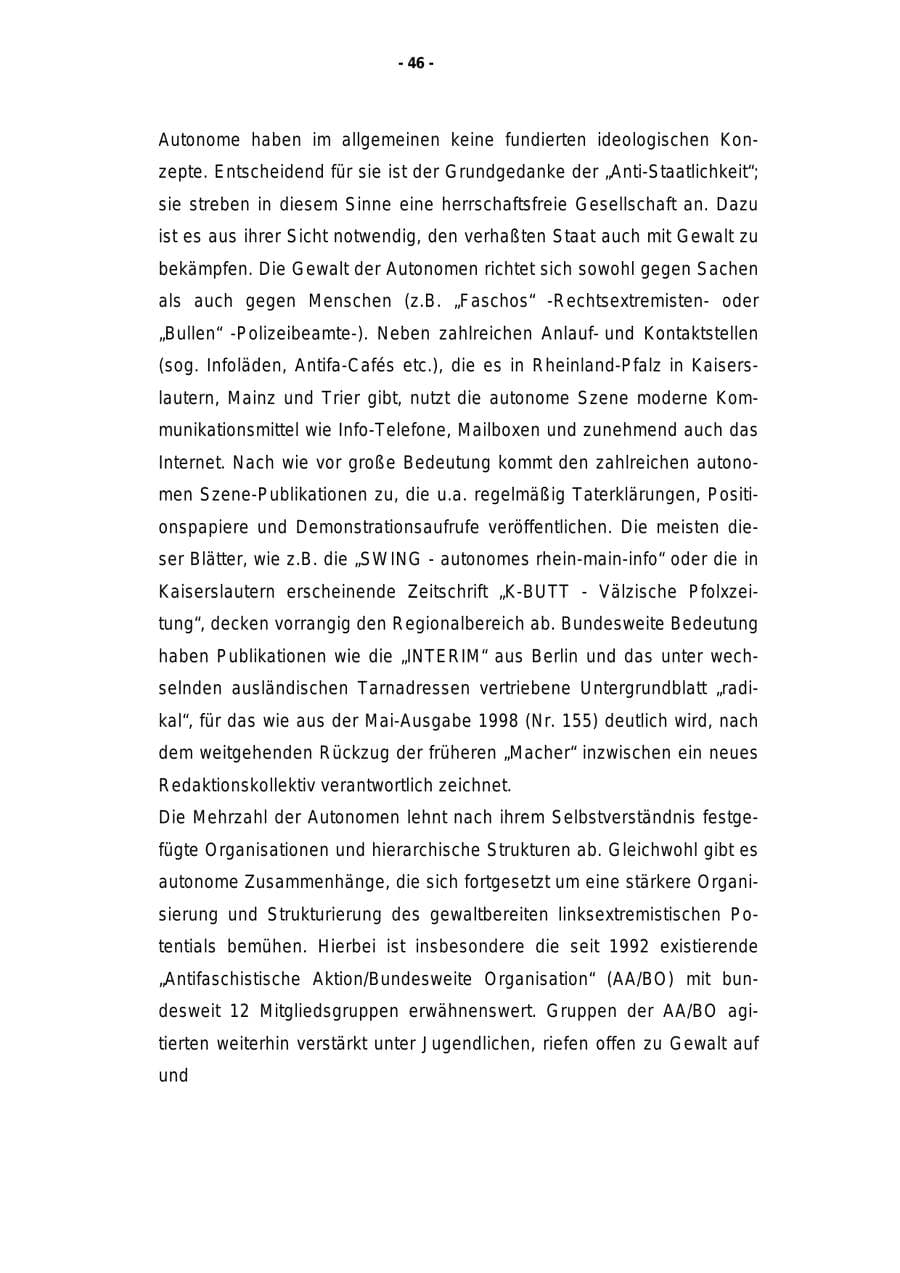 Seite 47 des Verfassungsschutzbericht 1998 Rheinland-Pfalz