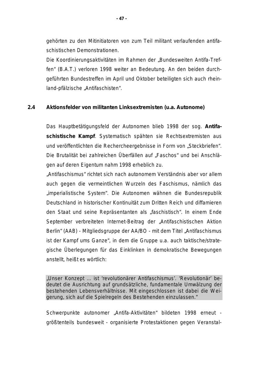 Seite 48 des Verfassungsschutzbericht 1998 Rheinland-Pfalz