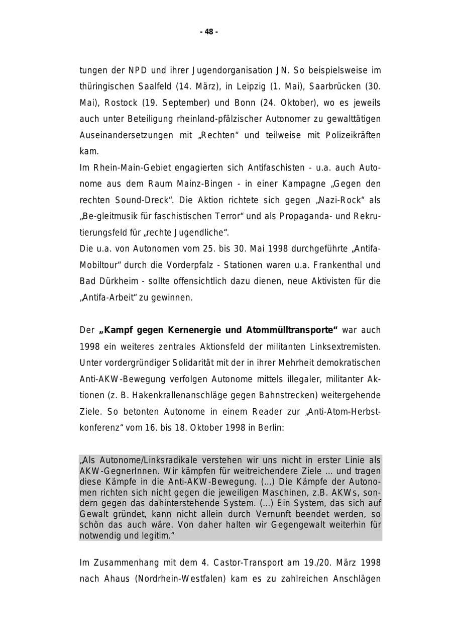 Seite 49 des Verfassungsschutzbericht 1998 Rheinland-Pfalz