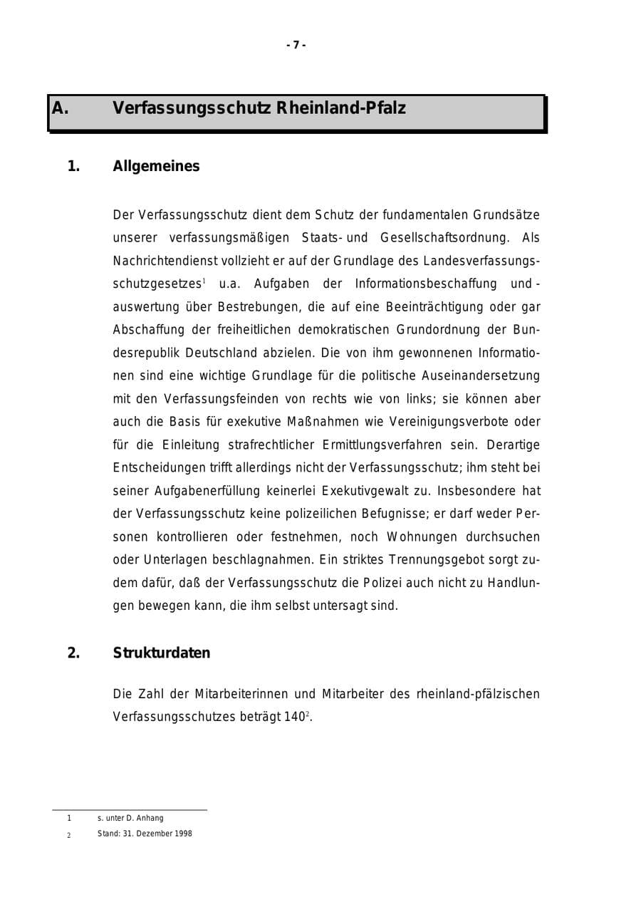 Seite 8 des Verfassungsschutzbericht 1998 Rheinland-Pfalz