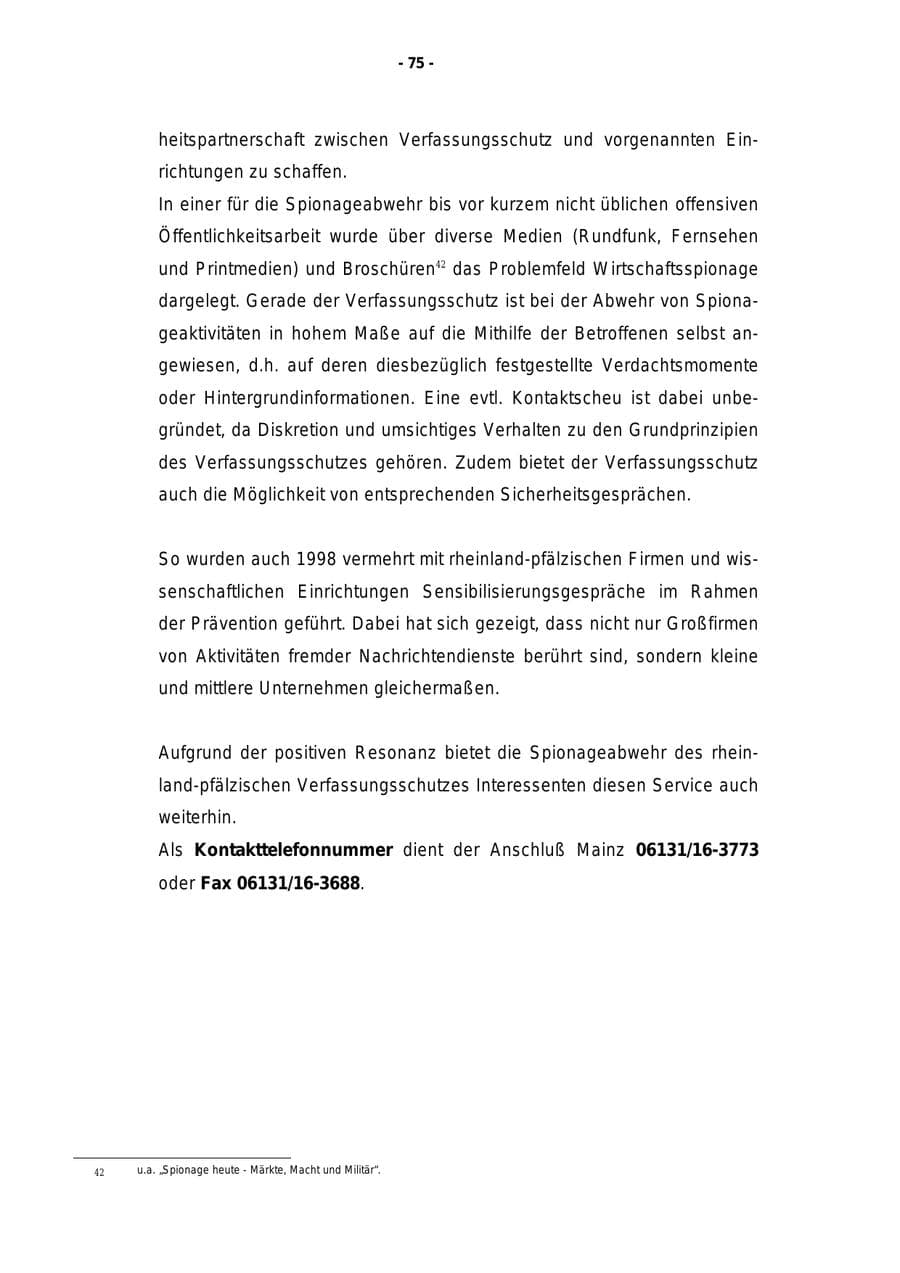 Seite 76 des Verfassungsschutzbericht 1998 Rheinland-Pfalz
